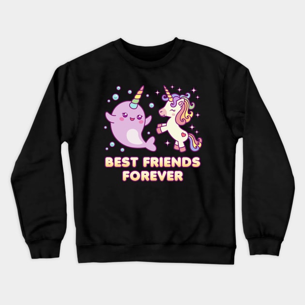 Unicorn Narwhal - Best Friends Forever BFF Crewneck Sweatshirt by Nulian Sanchez